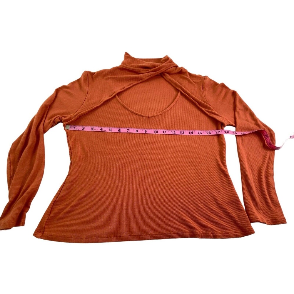 VENUS Women Cut Out Open Front Mock Neck Long Sleeve Top Sz L Orange 1-20 - Picture 4 of 12